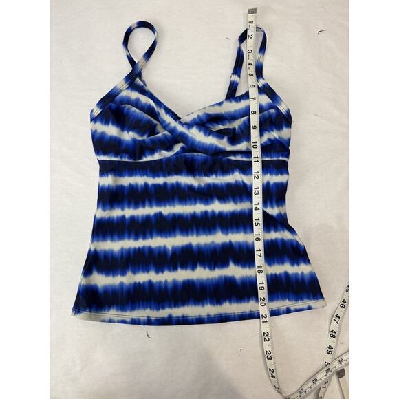 Athleta Del Mar Twister Tankini Top Size 32D /DD Blue White Criss Cross Back - Picture 4 of 8